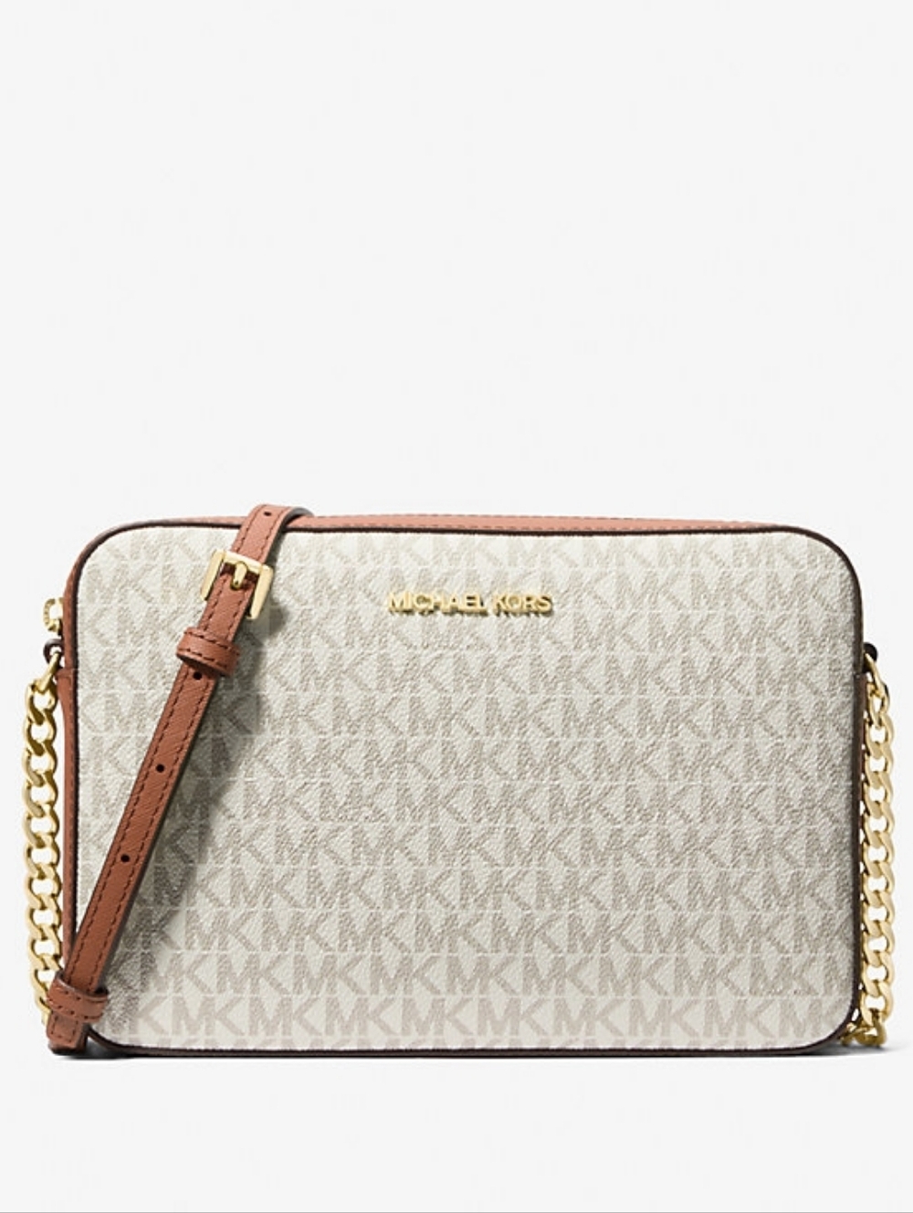 Michael Kors Signature Canvas Crossbody in Vanilla and Cedar